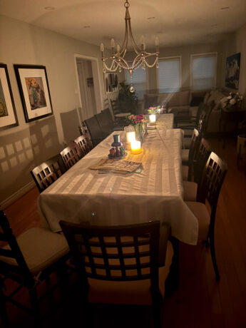 candlelit dinner party table setting